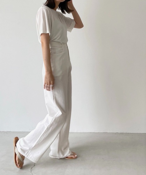 CANAL JEAN（キャナルジーン）の「via j(ヴィアジェイ) モダール半袖Tシャツ（Tシャツ/カットソー・レディース・ライトグレー/ブラック/アイボリー・ONE SIZE）」の6枚目の写真