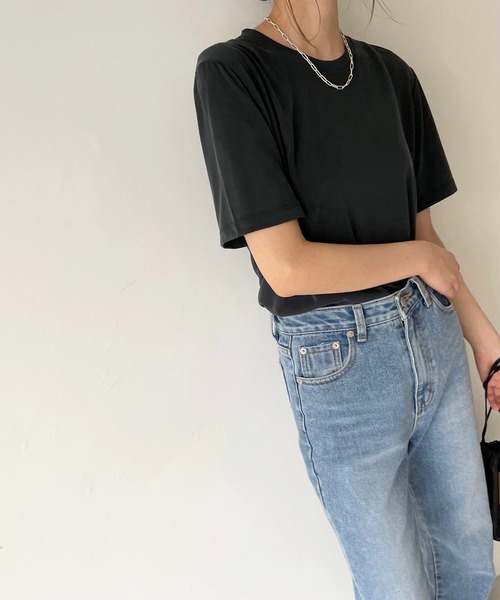 CANAL JEAN（キャナルジーン）の「via j(ヴィアジェイ) モダール半袖Tシャツ（Tシャツ/カットソー・レディース・ライトグレー/ブラック/アイボリー・ONE SIZE）」の7枚目の写真