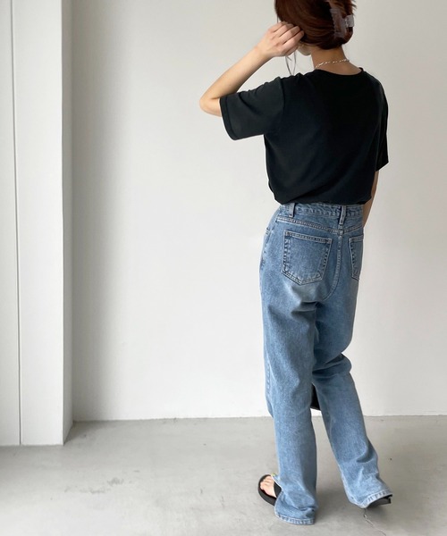 CANAL JEAN（キャナルジーン）の「via j(ヴィアジェイ) モダール半袖Tシャツ（Tシャツ/カットソー・レディース・ライトグレー/ブラック/アイボリー・ONE SIZE）」の9枚目の写真