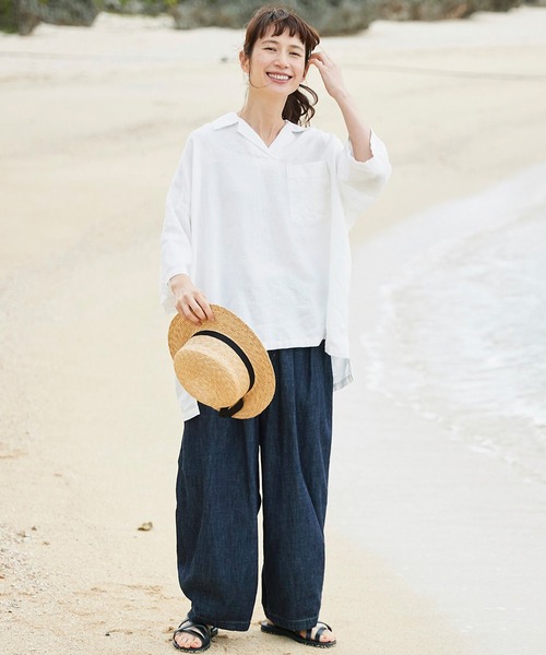 Sunny clouds（サニークラウズ）の「サニークラウズ　かぶり開衿シャツ（シャツ/ブラウス・レディース・ホワイト/ネイビー・MEDIUM/LARGE/X-LARGE/XX-LARGE/NM）」の5枚目の写真