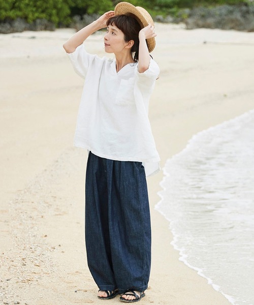 Sunny clouds（サニークラウズ）の「サニークラウズ　かぶり開衿シャツ（シャツ/ブラウス・レディース・ホワイト/ネイビー・MEDIUM/LARGE/X-LARGE/XX-LARGE/NM）」の6枚目の写真