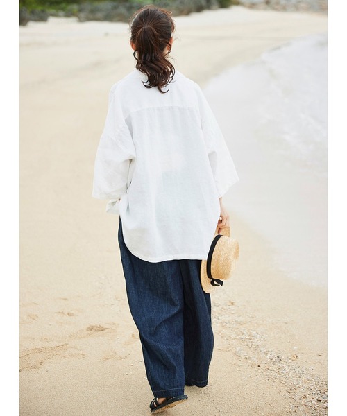 Sunny clouds（サニークラウズ）の「サニークラウズ　かぶり開衿シャツ（シャツ/ブラウス・レディース・ホワイト/ネイビー・MEDIUM/LARGE/X-LARGE/XX-LARGE/NM）」の8枚目の写真