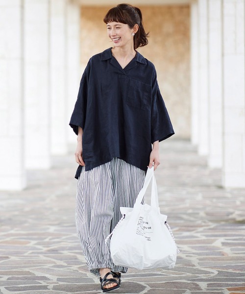 Sunny clouds（サニークラウズ）の「サニークラウズ　かぶり開衿シャツ（シャツ/ブラウス・レディース・ホワイト/ネイビー・MEDIUM/LARGE/X-LARGE/XX-LARGE/NM）」の15枚目の写真