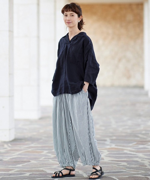 Sunny clouds（サニークラウズ）の「サニークラウズ　かぶり開衿シャツ（シャツ/ブラウス・レディース・ホワイト/ネイビー・MEDIUM/LARGE/X-LARGE/XX-LARGE/NM）」の16枚目の写真