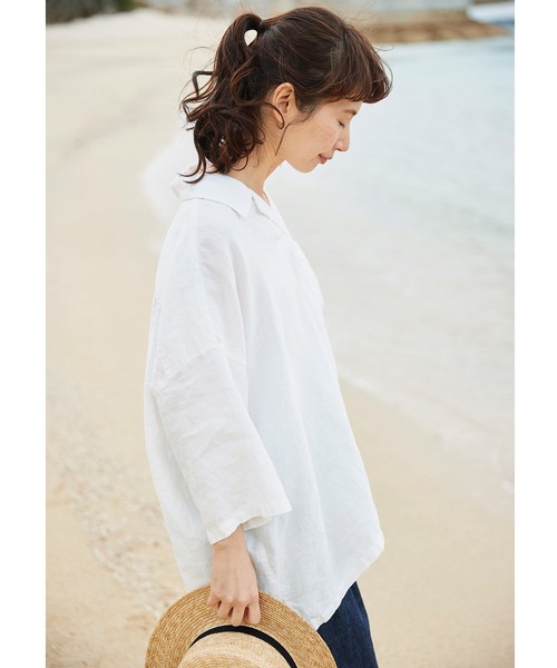 Sunny clouds（サニークラウズ）の「サニークラウズ　かぶり開衿シャツ（シャツ/ブラウス・レディース・ホワイト/ネイビー・MEDIUM/LARGE/X-LARGE/XX-LARGE/NM）」の9枚目の写真