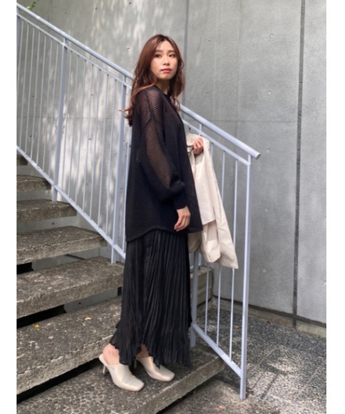 AZUL by moussy（アズールバイマウジー）の「MESH KNIT SET TOPS/メッシュニットセットトップス（ニット/セーター・レディース・ブラウン/ブラック/アイボリー・MEDIUM/SMALL）」の16枚目の写真