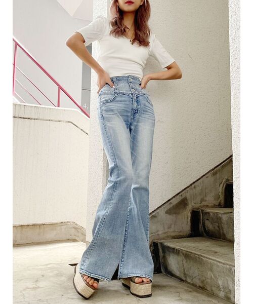 GYDA(ジェイダ)の「カップ付きハーフスリーブバッククロステレコTOPS(Tシャツ/カットソー・レディース・ブラック/オフホワイト・FREE)」の9枚目の写真