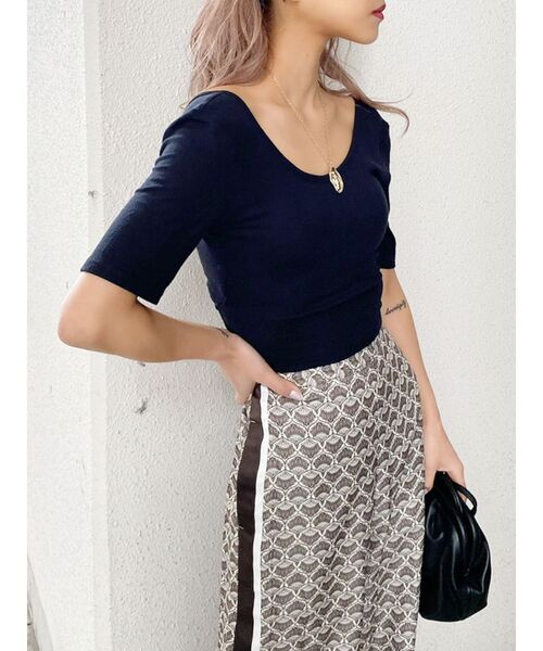 GYDA(ジェイダ)の「カップ付きハーフスリーブバッククロステレコTOPS(Tシャツ/カットソー・レディース・ブラック/オフホワイト・FREE)」の20枚目の写真