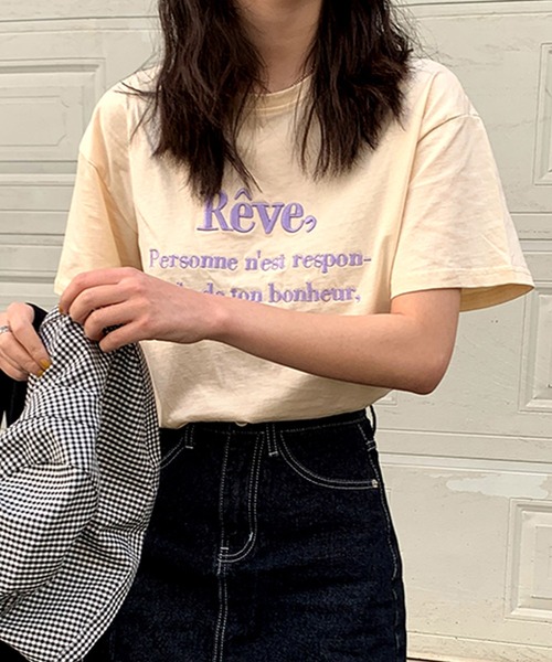 SMILE ORCHID(スマイルオーキッド)の「刺繍ロゴTシャツ(Tシャツ/カットソー・レディース・ホワイト/ベージュ/ネイビー・FREE)」の3枚目の写真