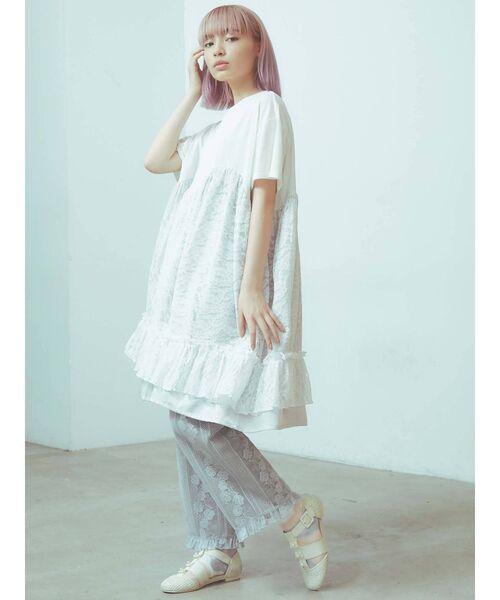 merry jenny（メリージェニー）の「イソザイレイヤードカットワンピース（ワンピース・レディース・オフホワイト/チャコールグレー/ピンク・FREE）」の9枚目の写真