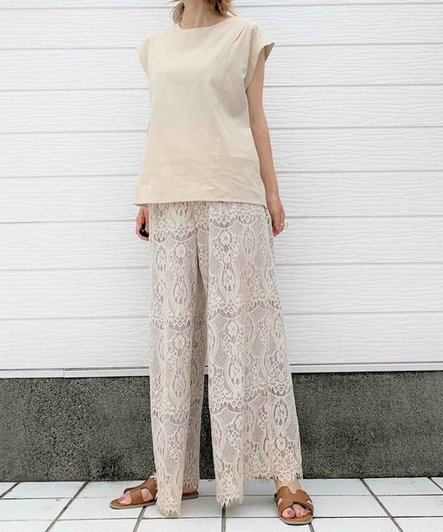 Q（キュー）の「肩タックフレンチスリーブトップス（Tシャツ/カットソー・レディース・ブラック/ベージュ・MEDIUM）」の6枚目の写真