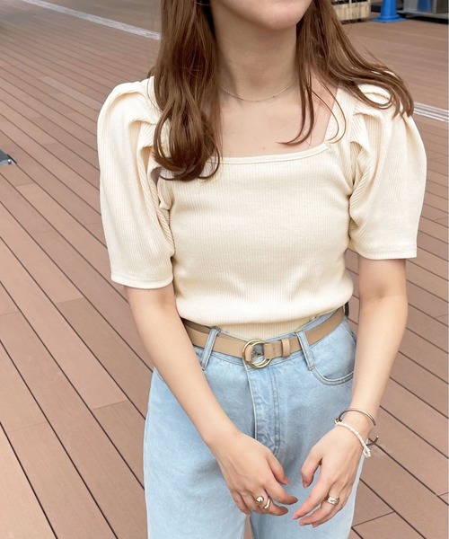 apres jour clair(アプレジュールクレア)の「【apres jour clair】パフショルリブカットソー【ZOZOTOWN限定アイテム】(Tシャツ/カットソー・レディース・アイボリー/モカ/ミント・フリー/X-LARGE)」の1枚目の写真