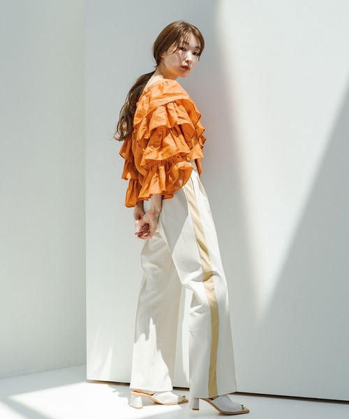 Kastane(カスタネ)の「袖フリル編み上げボレロ(シャツ/ブラウス・レディース・オフホワイト/オレンジ・FREE)」の16枚目の写真