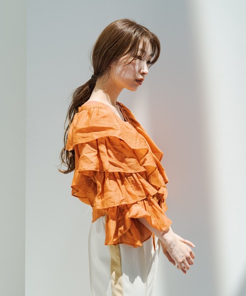 Kastane(カスタネ)の「袖フリル編み上げボレロ(シャツ/ブラウス・レディース・オフホワイト/オレンジ・FREE)」の21枚目の写真