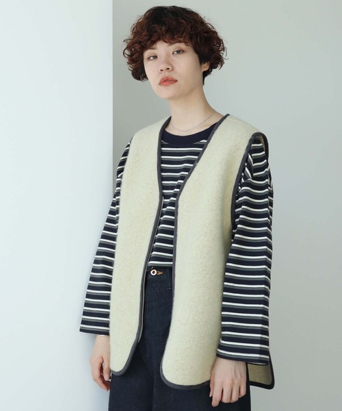 nitca（ニトカ）の「シャギーニット ベスト（ベスト・レディース・チャコールグレー/キナリ・FREE）」の4枚目の写真