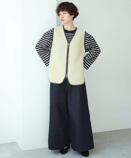 nitca（ニトカ）の「シャギーニット ベスト（ベスト・レディース・チャコールグレー/キナリ・FREE）」の9枚目の写真