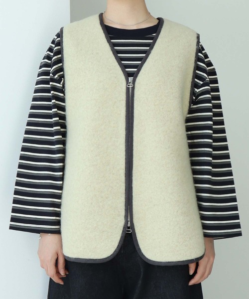 nitca（ニトカ）の「シャギーニット ベスト（ベスト・レディース・チャコールグレー/キナリ・FREE）」の21枚目の写真