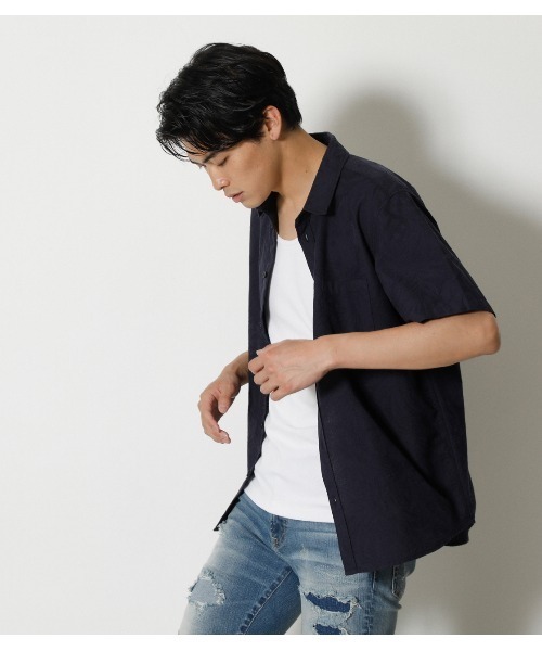 AZUL by moussy(アズールバイマウジー)の「SHADOW ALOHA SHIRT/シャドウアロハシャツ(シャツ/ブラウス・メンズ・ホワイト/ネイビー/ライトピンク・SMALL/MEDIUM/LARGE/X-LARGE)」の5枚目の写真