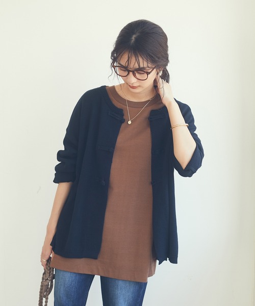 CRAFT STANDARD BOUTIQUE（クラフトスタンダードブティック）の「チャイナニットカーディガン　＊◇（カーディガン/ボレロ・レディース・ネイビー/アイボリー/モカ・FREE）」の3枚目の写真