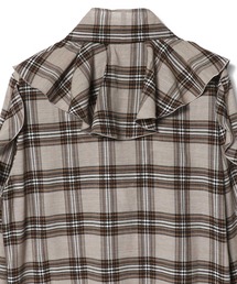 COLUMN コラム ドビーチェックフリルボウタイブラウス 茶系 36サイズ