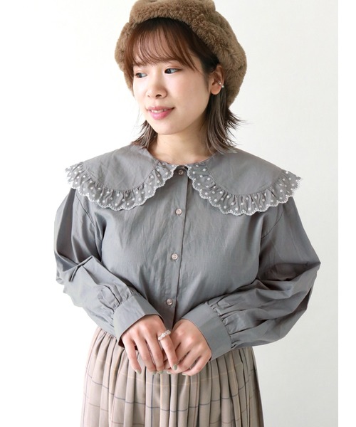 ehka sopo（エヘカソポ）の「ドットレース衿ブラウス（シャツ/ブラウス・レディース・ブラウン/ブラック/オフホワイト/グリーン・ﾌﾘ-）」の4枚目の写真