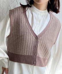 She's Closet（シーズクローゼット）の「前後2way配色Vネックジャガード柄ショートニットベスト（ベスト）」