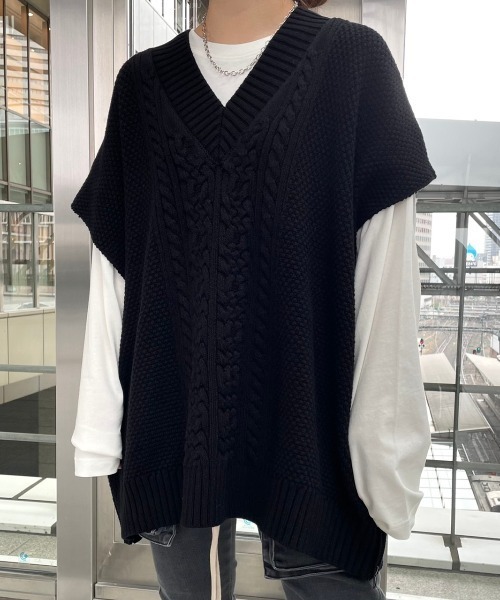 DANKE SCHON(ダンケシェーン)の「DankeSchon/ダンケシェーン/ZIPUP KNITT VEST/ジップニットベスト(ベスト・レディース・ホワイト/ブラック/カーキ・FREE)」の5枚目の写真