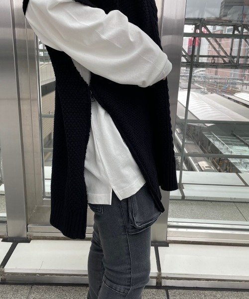 DANKE SCHON(ダンケシェーン)の「DankeSchon/ダンケシェーン/ZIPUP KNITT VEST/ジップニットベスト(ベスト・レディース・ホワイト/ブラック/カーキ・FREE)」の8枚目の写真