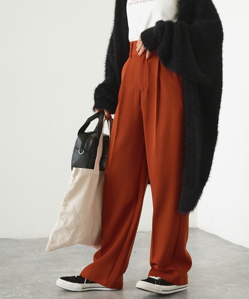 forksy.】センタープレス ハイウエストストレートスラックスパンツ