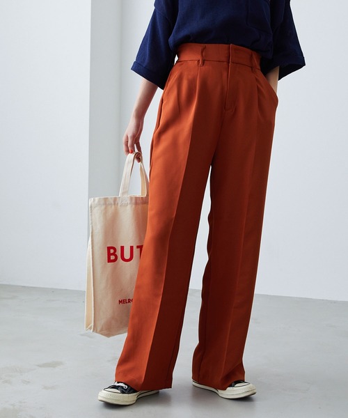 HERMES センタープレス ストレート パンツ スラックス forksy.】センタープレス ハイウエストストレートスラックス