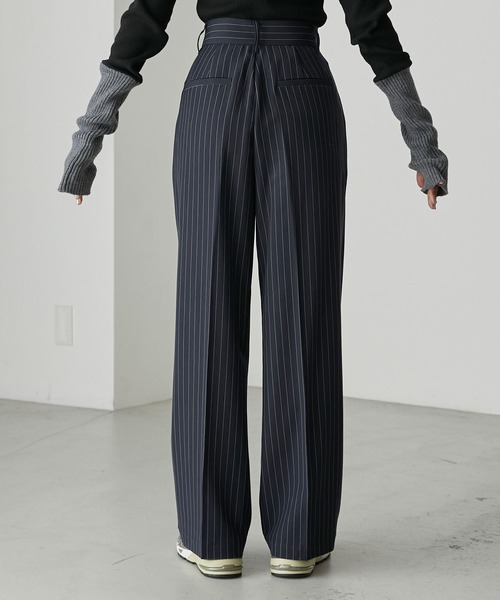 スラックス風パンツ センタープレス 美脚 ストレート 長丈効果 forksy. スラックス パンツ 「forksy.」センタープレス ハイ