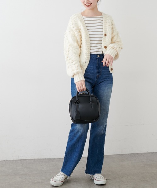 natural couture(ナチュラルクチュール)の「ポンポンニットカーディガン(カーディガン/ボレロ・レディース・オフホワイト/ブラウン/ベージュ・FREE)」の6枚目の写真