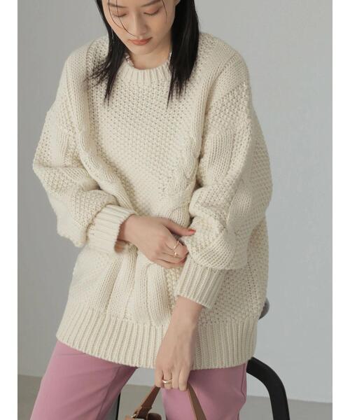 AMERICAN HOLIC(アメリカンホリック)の「斜めケーブルポコポコMixニットプルオーバー(ニット/セーター・レディース・レッド/アイボリー/ダークネイビー/ライトグレー系2・M/L)」の15枚目の写真