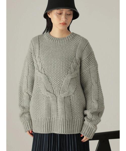 AMERICAN HOLIC(アメリカンホリック)の「斜めケーブルポコポコMixニットプルオーバー(ニット/セーター・レディース・レッド/アイボリー/ダークネイビー/ライトグレー系2・M/L)」の16枚目の写真