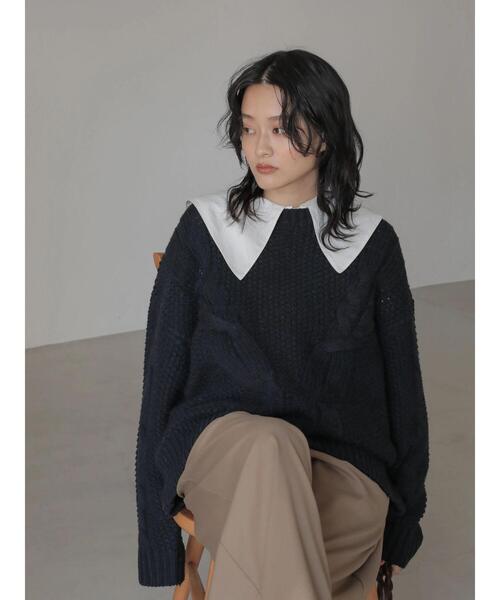 AMERICAN HOLIC(アメリカンホリック)の「斜めケーブルポコポコMixニットプルオーバー(ニット/セーター・レディース・レッド/アイボリー/ダークネイビー/ライトグレー系2・M/L)」の18枚目の写真