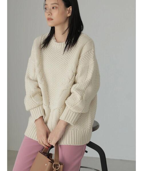 AMERICAN HOLIC(アメリカンホリック)の「斜めケーブルポコポコMixニットプルオーバー(ニット/セーター・レディース・レッド/アイボリー/ダークネイビー/ライトグレー系2・M/L)」の19枚目の写真