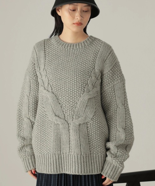 AMERICAN HOLIC(アメリカンホリック)の「斜めケーブルポコポコMixニットプルオーバー(ニット/セーター・レディース・レッド/アイボリー/ダークネイビー/ライトグレー系2・M/L)」の3枚目の写真