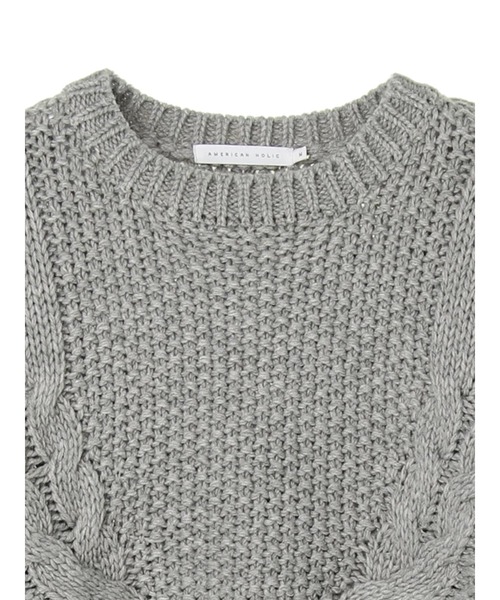 AMERICAN HOLIC(アメリカンホリック)の「斜めケーブルポコポコMixニットプルオーバー(ニット/セーター・レディース・レッド/アイボリー/ダークネイビー/ライトグレー系2・M/L)」の6枚目の写真