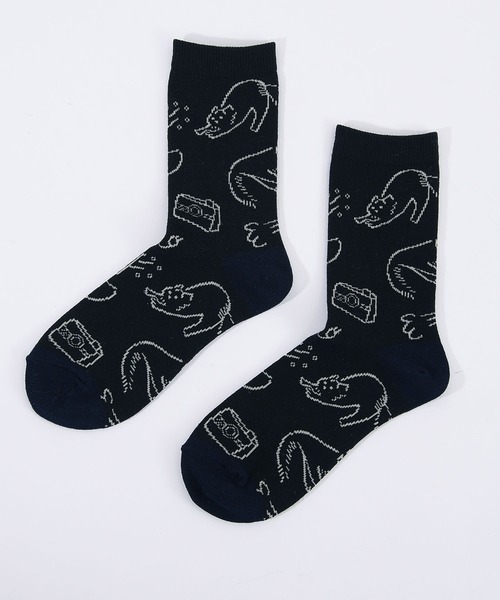 POU DOU DOU（プードゥドゥ）の「Favoris線画ジャガードソックス（ソックス/靴下・レディース・ブラック/オフホワイト/ブルー/ブラウン/ライトブルー・8/3）」の3枚目の写真