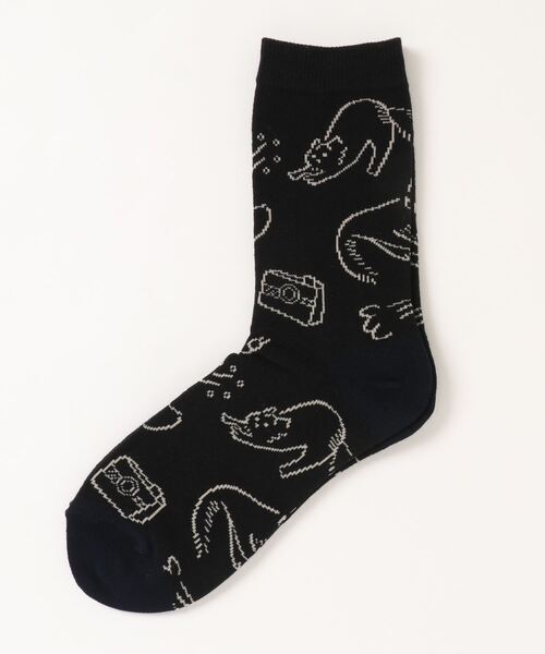 POU DOU DOU（プードゥドゥ）の「Favoris線画ジャガードソックス（ソックス/靴下・レディース・ブラック/オフホワイト/ブルー/ブラウン/ライトブルー・8/3）」の11枚目の写真