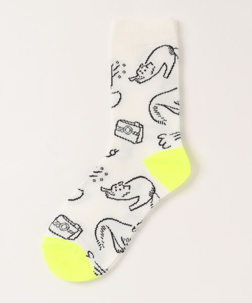 POU DOU DOU（プードゥドゥ）の「Favoris線画ジャガードソックス（ソックス/靴下・レディース・ブラック/オフホワイト/ブルー/ブラウン/ライトブルー・8/3）」の8枚目の写真