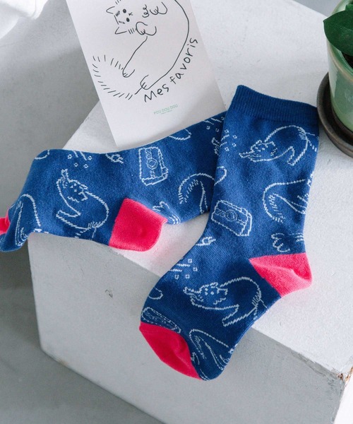 POU DOU DOU（プードゥドゥ）の「Favoris線画ジャガードソックス（ソックス/靴下・レディース・ブラック/オフホワイト/ブルー/ブラウン/ライトブルー・8/3）」の17枚目の写真