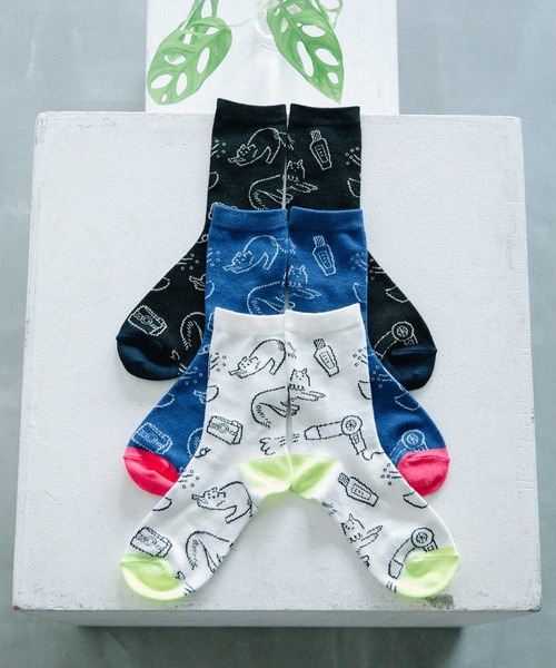 POU DOU DOU（プードゥドゥ）の「Favoris線画ジャガードソックス（ソックス/靴下・レディース・ブラック/オフホワイト/ブルー/ブラウン/ライトブルー・8/3）」の18枚目の写真