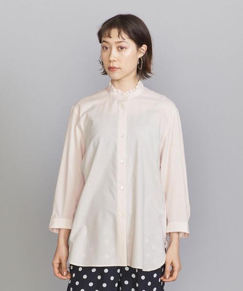 美品 ユナイテッドアローズ コットン リネンフリル スタンドカラー シャツ 白 美品 ユナイテッドアローズ コットン リネンフリル スタンド