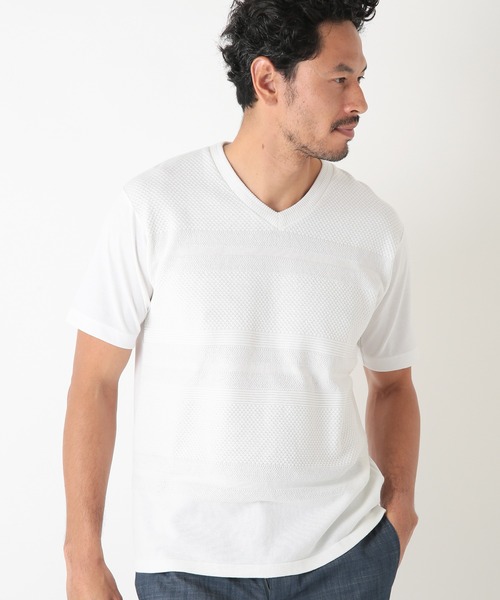 MEN'S BIGI（メンズビギ）の「ハイツイストコットン VネックTシャツ（Tシャツ/カットソー・メンズ・ホワイト/ブラック/ブルー・01/02/03）」の4枚目の写真