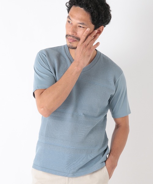 MEN'S BIGI（メンズビギ）の「ハイツイストコットン VネックTシャツ（Tシャツ/カットソー・メンズ・ホワイト/ブラック/ブルー・01/02/03）」の6枚目の写真