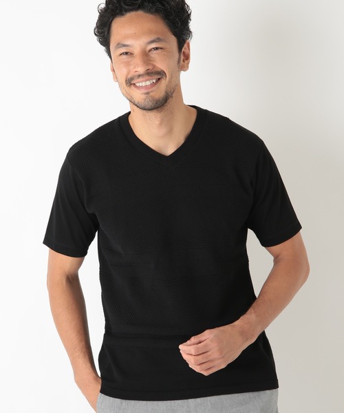 MEN'S BIGI（メンズビギ）の「ハイツイストコットン VネックTシャツ（Tシャツ/カットソー・メンズ・ホワイト/ブラック/ブルー・01/02/03）」の5枚目の写真