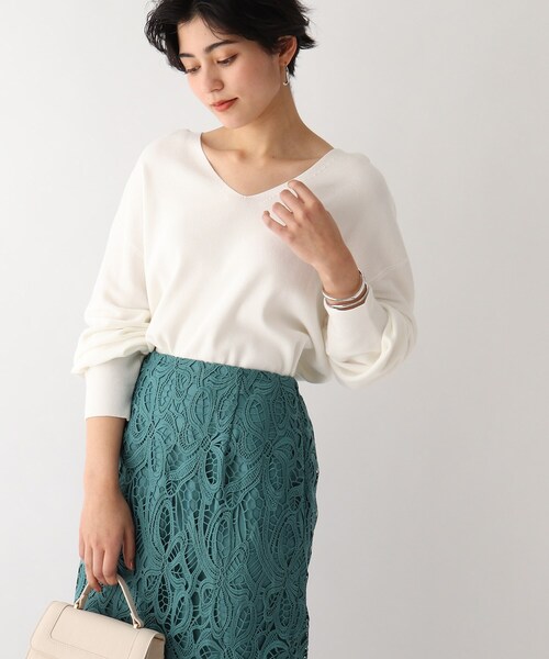 OPAQUE.CLIP（オペークドットクリップ）の「◆【CORCORAN】ピマコットン ボリュームスリーブニット（ニット/セーター・レディース・ブルー/ライトパープル/黄緑系/グリーン/ホワイト系/ブラック・38/42/36/40）」の2枚目の写真