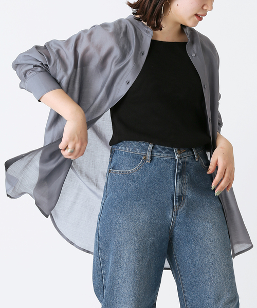 B.C STOCK（ベーセーストック）の「シアースタンドシャツ◆（シャツ/ブラウス・レディース・ホワイト/ブラウン/ブルー系その他・FREE）」の3枚目の写真