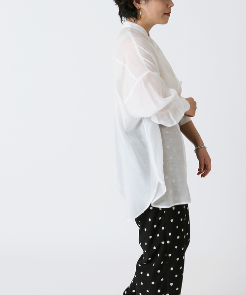 B.C STOCK（ベーセーストック）の「シアースタンドシャツ◆（シャツ/ブラウス・レディース・ホワイト/ブラウン/ブルー系その他・FREE）」の11枚目の写真